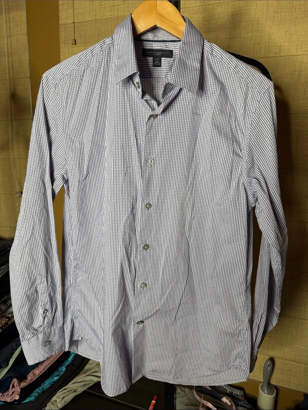 Banana Republic Slim Fit Purple White Micro Check Dress Shirt Medium 15–15.5